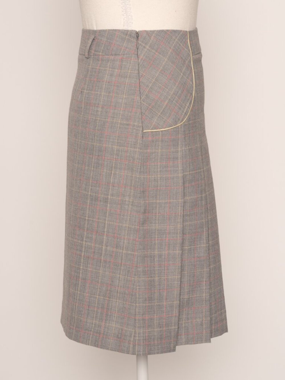 Gray Pink Plaid Pleated Wool Blend Midi Skirt XS Academia Preppy Gossip Girl - Picture 6 of 13